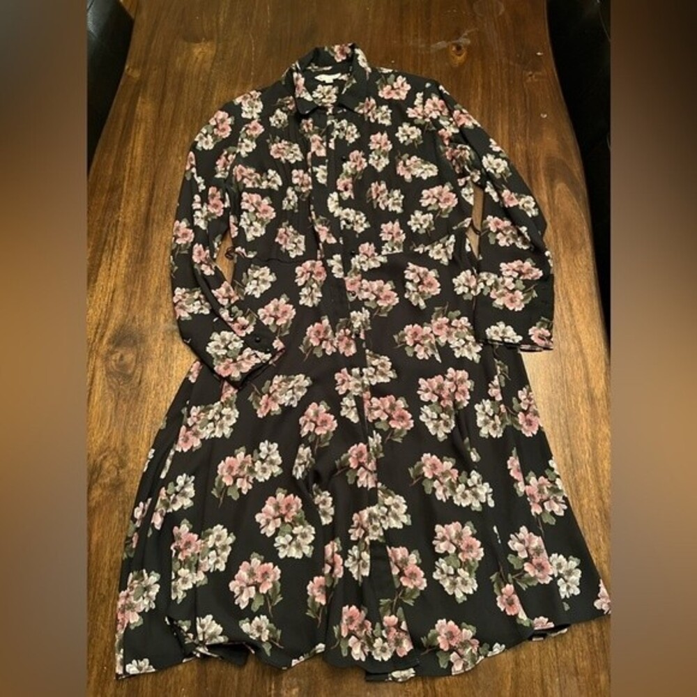 Nanette Lepore Black Floral Print Shirt Dress